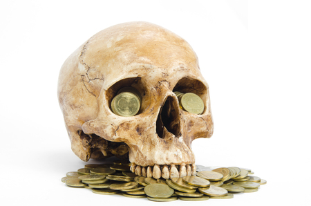 money concept with human skullの写真素材