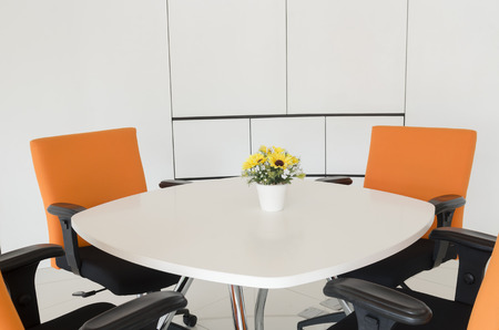 interior old building, office with modern white furnitureの写真素材