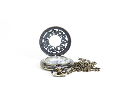 old vintage pocket watch isolated on whiteの写真素材
