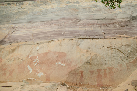 Pha Taem National Park Thailand ancient paintings.の写真素材