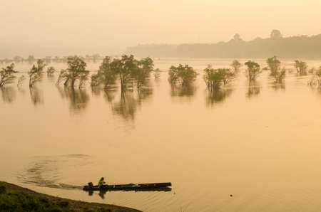 Sunset landscape at the river in Ubon Ratchathani Thailand.の写真素材