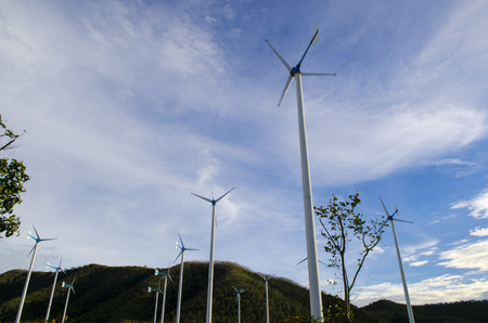 Wind turbines with blue sky