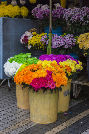 entrance into a small flower shopの写真素材