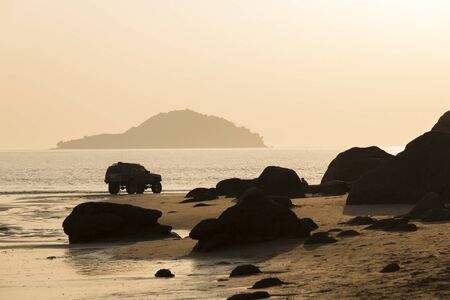 the tropical beach with sunset, Thailandの写真素材