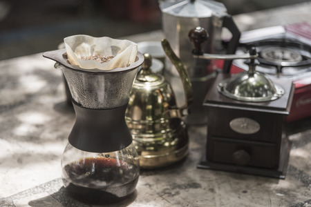 Kits for making fresh coffee in vintage toneの写真素材