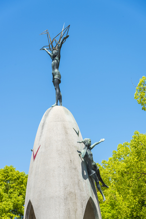 HIROSHIMA, JAPAN - April 18,2015.Children's Peace Monument,This monument for peace to commemorate Sadako Sasaki and the children victims of the atomic bombing.のeditorial素材