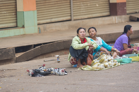 LUANG PRABANG, LAOS - December 12, 1015: Luang Prabang Morning Market on December 12, 1015 in luang prabang Laos. The Morning Market is a popular souvenir shopping site for tourists.のeditorial素材