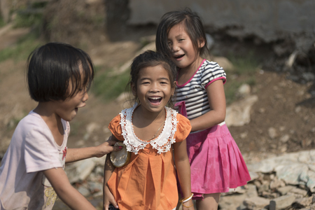 mandalay, Myanmar - Circa September 2015 - a burmar teenager kids having fun with friends ..のeditorial素材