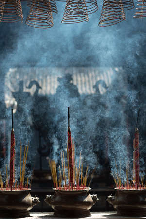 incense in Chua Ba Thien Hau Temple, Saigon, Vietnamの写真素材