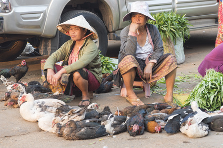 LUANG PRABANG, LAOS - December 12, 1015: Luang Prabang Morning Market on December 12, 1015 in luang prabang Laos. The Morning Market is a popular souvenir shopping site for tourists.のeditorial素材