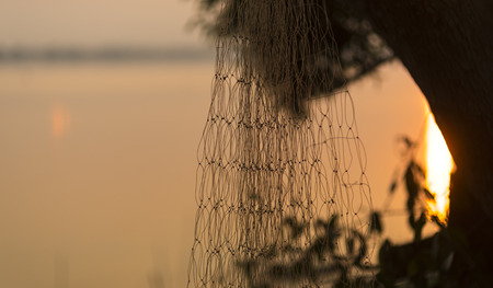 net sunset on the riverの写真素材