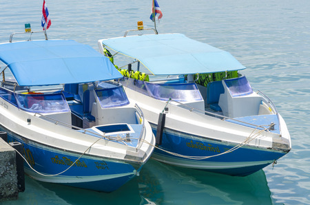 RAYONG, THAILAND - 2 JAN - Unidentified fishing boat with unidentified traveler passengers boating on ocean in Rayong, Thailand on January 2, 2016のeditorial素材