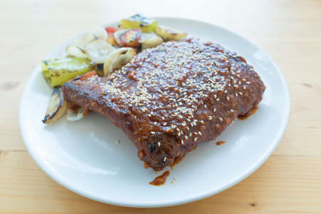 Herb-Crusted Pork Rip Roast. Selective Focusの写真素材