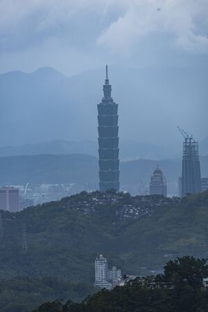 TAIPEI, TAIWAN - NOVEMBER 21, 2016: Taipei 101 building is a famous landmark was taken at sunset...