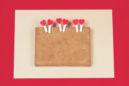 Beautiful valentines love card with red hearts on  background , vintage filter image