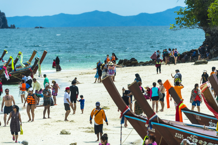 Phuket, THAILAND - March  4, 2017. Tourists are happy to live on the beautiful beach in Phuket.のeditorial素材