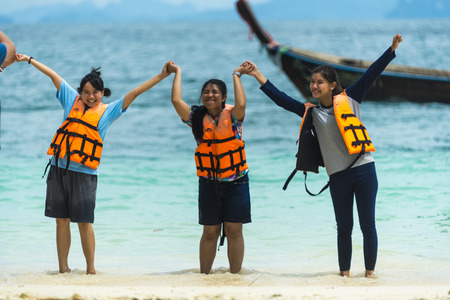 Phuket, THAILAND - March  4, 2017. Tourists are happy to live on the beautiful beach in Phuket.のeditorial素材
