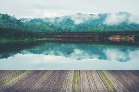 platform beside lake, Tropical Rain forests in Thailandの写真素材