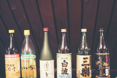 Sake displayed in a Japanese restaurant in TOKYO. Pic was taken in October 2017.のeditorial素材
