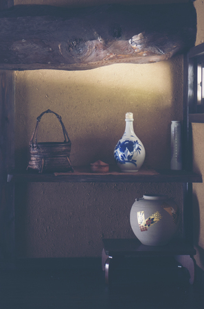 FUKUOKA, JAPAN - OCTOBER 2, 2017: Ancient Japanese jars displayed in the museum in Fukuoka, Kyushu, Japanのeditorial素材