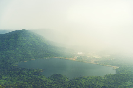 tropical lake and mountain layers, Khao Yai National Park Thailand, the nature landscape view for use about background graphic or wallpaperの写真素材