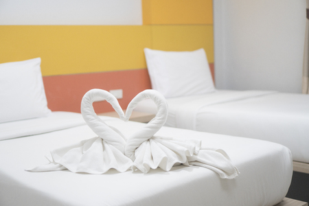 Blanket in the hotel bedroomの写真素材