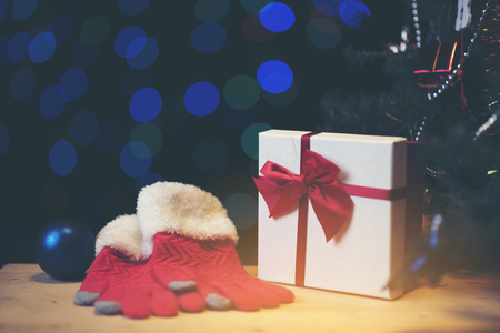 christmas gift box decoration in vintage filter light imageの写真素材