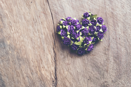 Top view image of heart shape red rose flowers on background, Valentine day concept