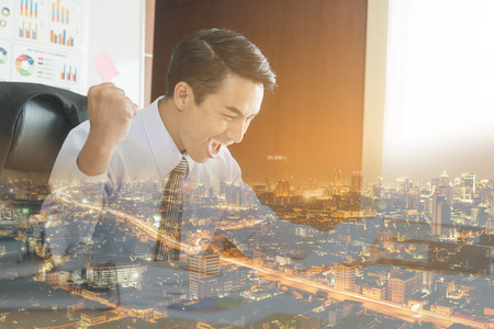 Successful business people achieving goals, Happy business people celebrating successの写真素材