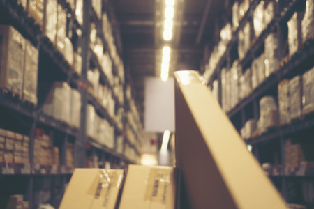 Blurry background of Warehouse inventory product stock for logistic background