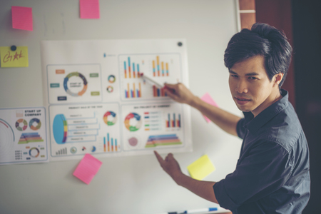 business conference presentation with team training flipchart officeの写真素材