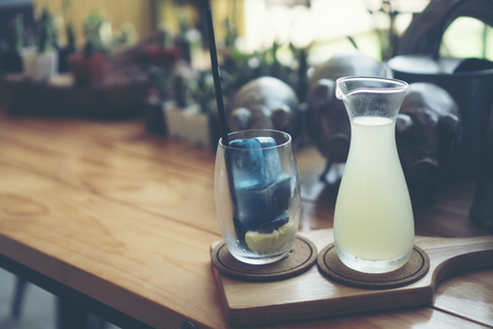 blue herb and lemon water with iceの写真素材