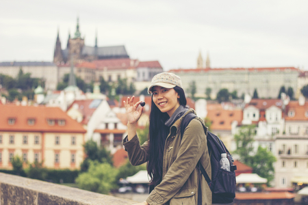 View on panorama of city Cesky Krumlov,Unesco heritage,Czech republicの写真素材