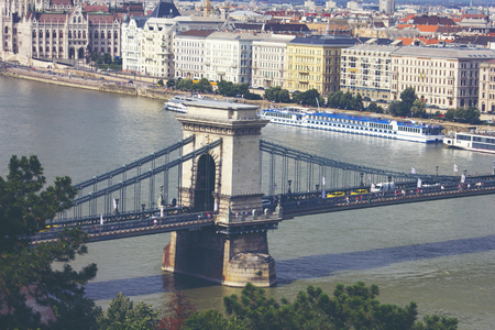 Budapest, Hungary - June 2018, The Hungarian Parliament Building, the Orszaghaz, and the River Danube in Budapest, Hungary, 29 June 2018のeditorial素材