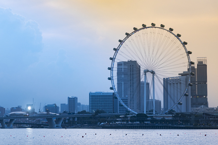 Singapore sunset city skyline at business district, Marina Bay, Singaporeのeditorial素材