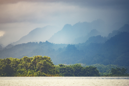 landscape view of nature, mountain forest with lake, Thailandの写真素材