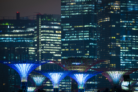 SINGAPORE, July 12, 2018: Show of Super Trees Grove at Gardens by the Bay during the night, in Singapore, on July 12, 2018のeditorial素材