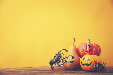 Halloween concept, yellow tone with pumpkinsの写真素材