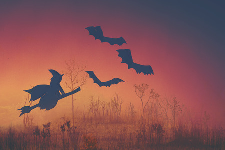 Halloween holiday background with paper craftの写真素材