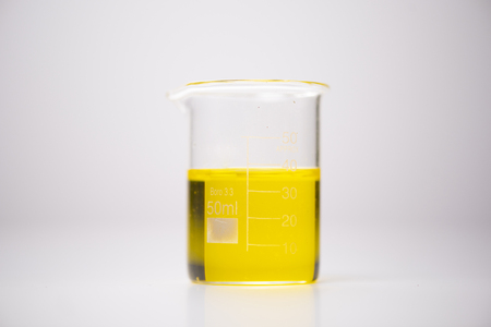 flask of water solution in science laboratoryの写真素材