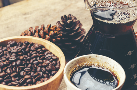 black coffee set, dark coffee filterの写真素材