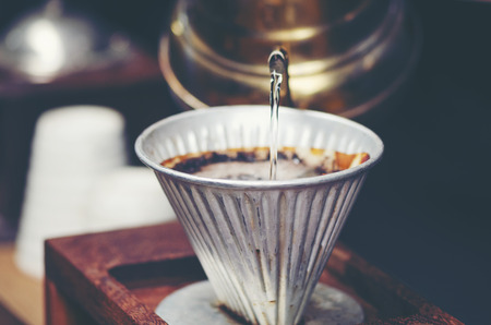 coffee dripping filter process, vintage filter imageの写真素材