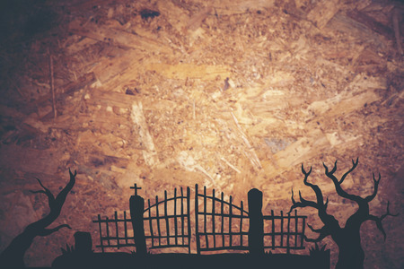 Halloween background concept, on yellow backgroundの写真素材