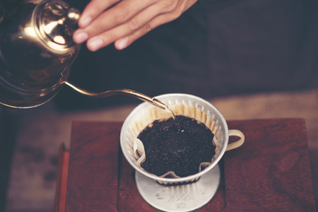 Barista brewing coffee, method pour over, drip coffee.の写真素材