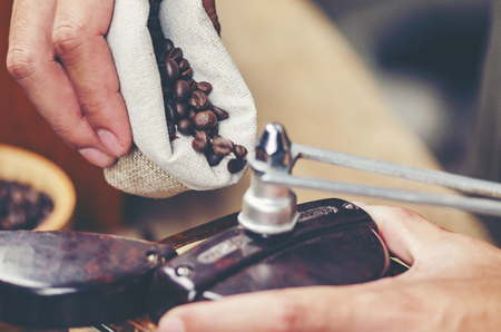 drip coffee in cafe, vintage filter imageの写真素材