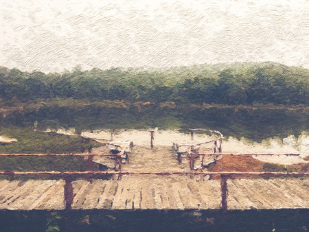 Nature Lake forest, Oil painting imageの写真素材