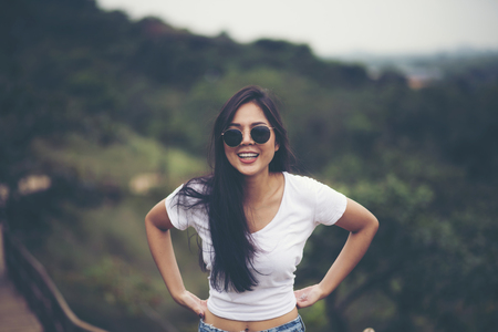 smiley Asian girl portraitの写真素材