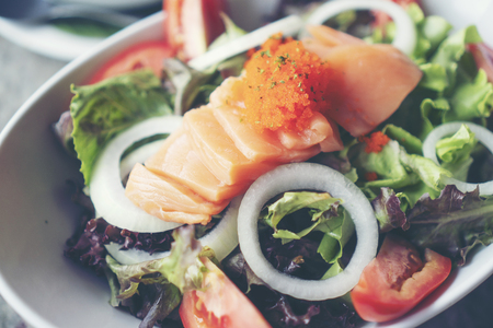 salmon salad with Healthy vegetablesの写真素材