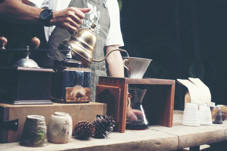 coffee drip process with vintage coffee setの写真素材