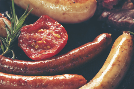sausage set with tomato and vegetableの写真素材